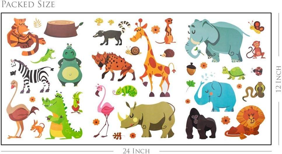 DEKOSH Jungle Animal Wall Decal Pack of Colorful Stickers for Baby Nursery Playroom - Peel & Stick Unisex Safari Theme Kids Wall Decals