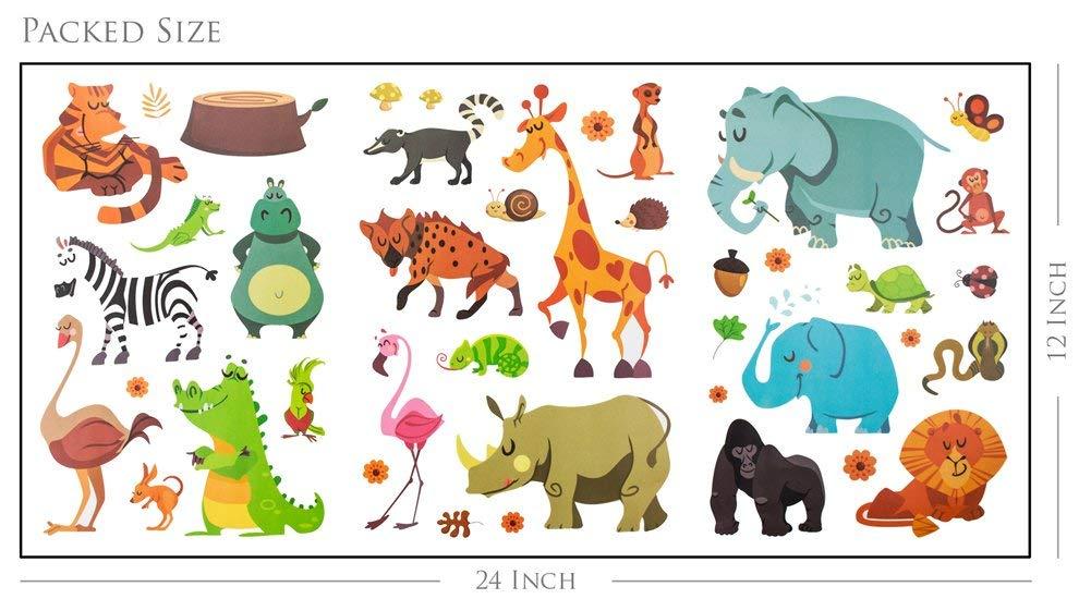DEKOSH Jungle Animal Wall Decal Pack of Colorful Stickers for Baby Nursery Playroom - Peel & Stick Unisex Safari Theme Kids Wall Decals