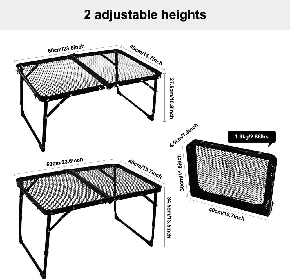 Black Adjustable Iron Mesh Portable Folding Table