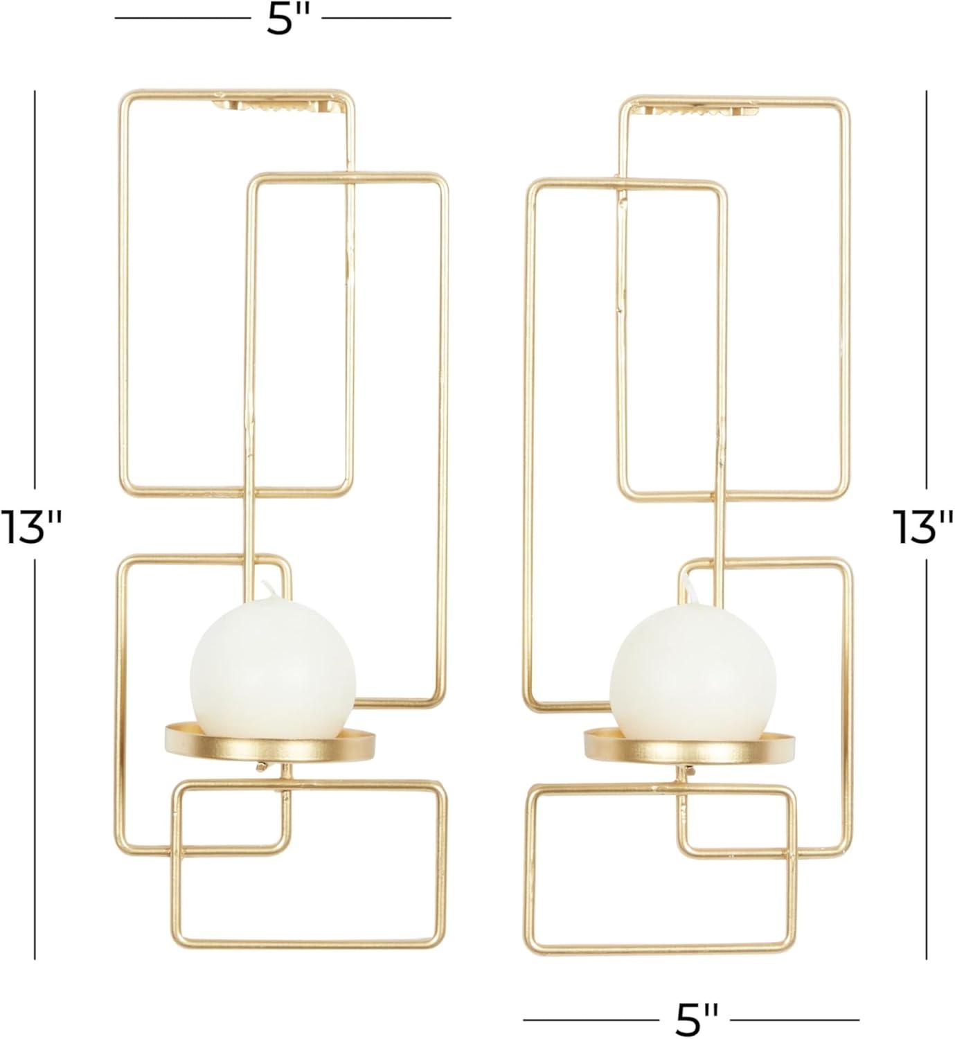 DecMode 2 Holder Gold Metal Geometric Tealight Wall Sconce, Set of 2