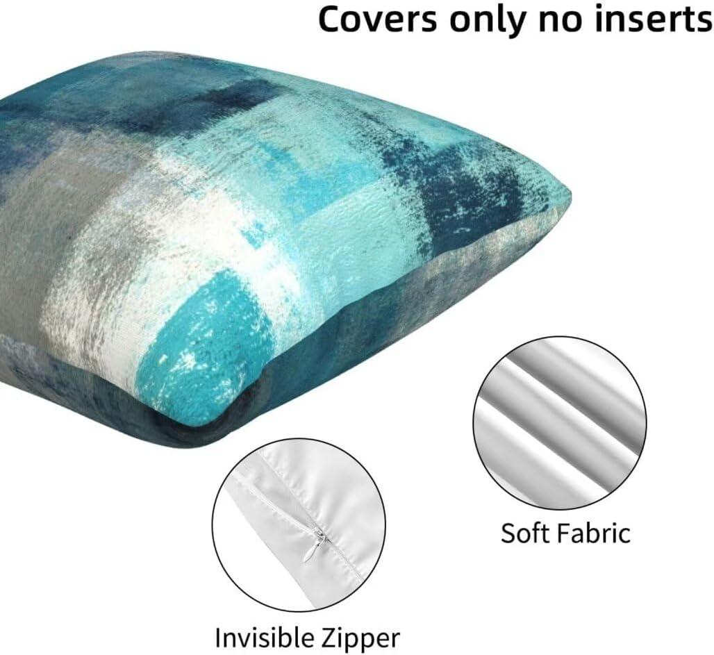 Turquoise and Gray Abstract Polyester 18-Inch Euro Pillow Covers Set