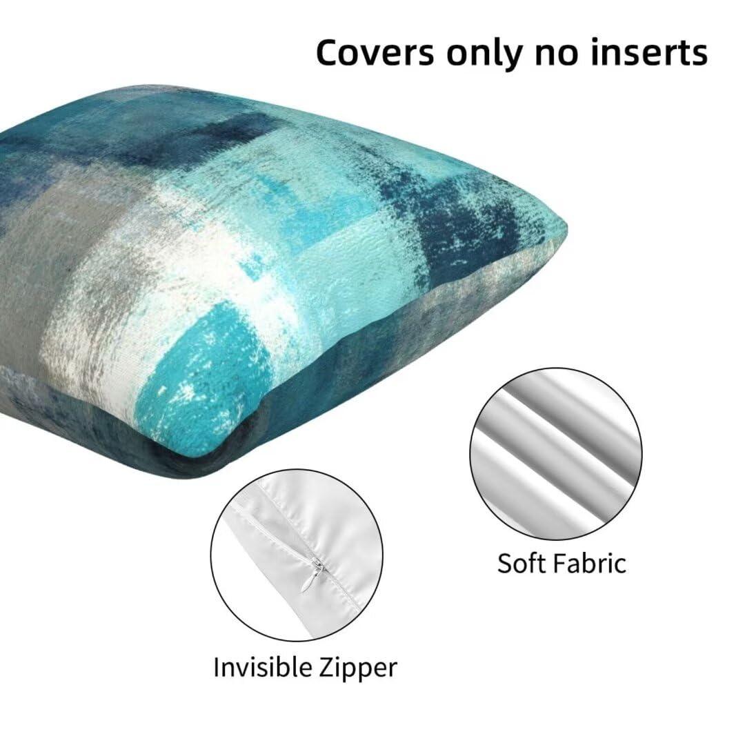 Teal and Brown Throw Pillows Covers Set of 2 Blue Gray Abstract Art Painting Aesthetic Modern Square Decorative Pillow Covers Soft Throw Pillows for Couch Sofa Bedroom, 18X18 Inches