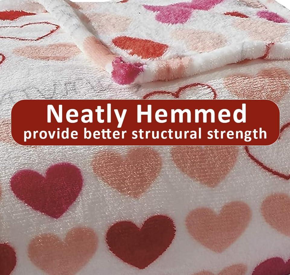 Red Valentines Throw Blanket Pink and Red Hearts Soft Fleece Valentine’s Day Blanket for Couch Sofa Bed 50” x 60”