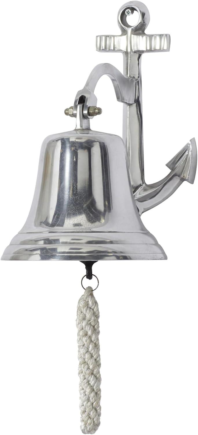 Silver Aluminum Nautical Bell Wall Sculpture with Anchor Backing