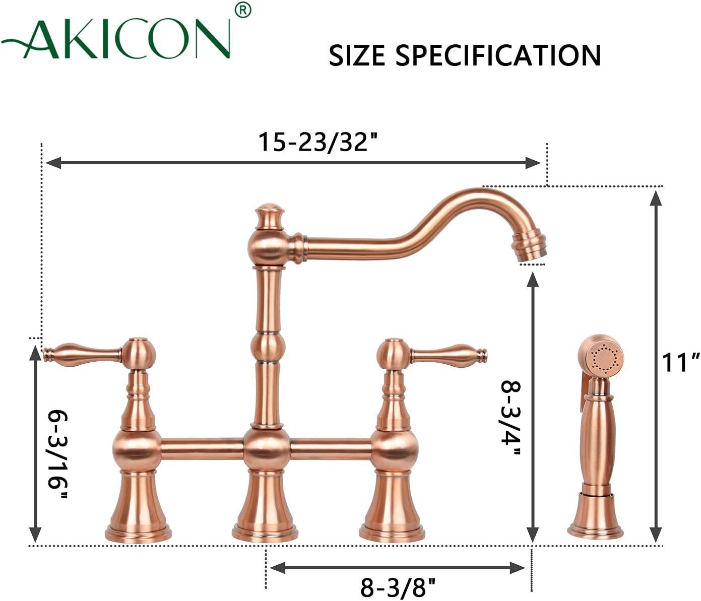 Double Handle Brushed Copper Bridge Kitchen Faucet with Sprayer