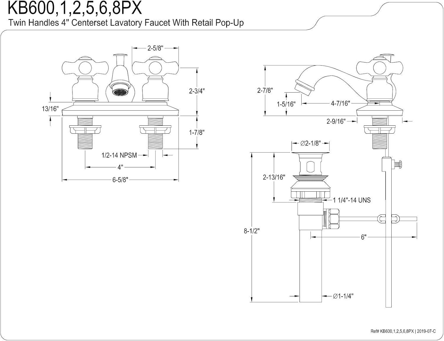 Elements Of Design Eb601px Double Handle Centerset Bathroom Faucet - Chrome