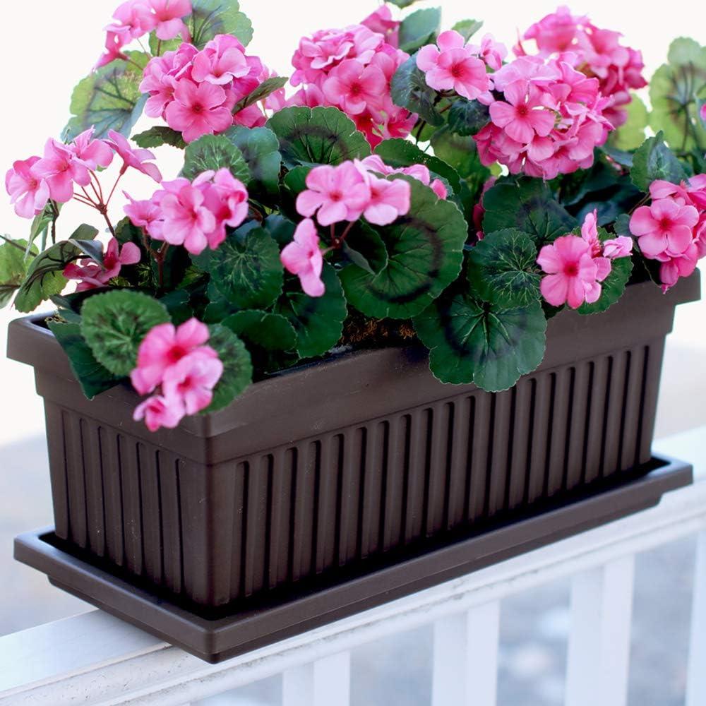 HC Companies 24 Inch Long Fluted Plastic Venetian Garden Window Container Planter Box for Indoor or Outdoor Flowers, Vegetables, or Succulents (Clay)