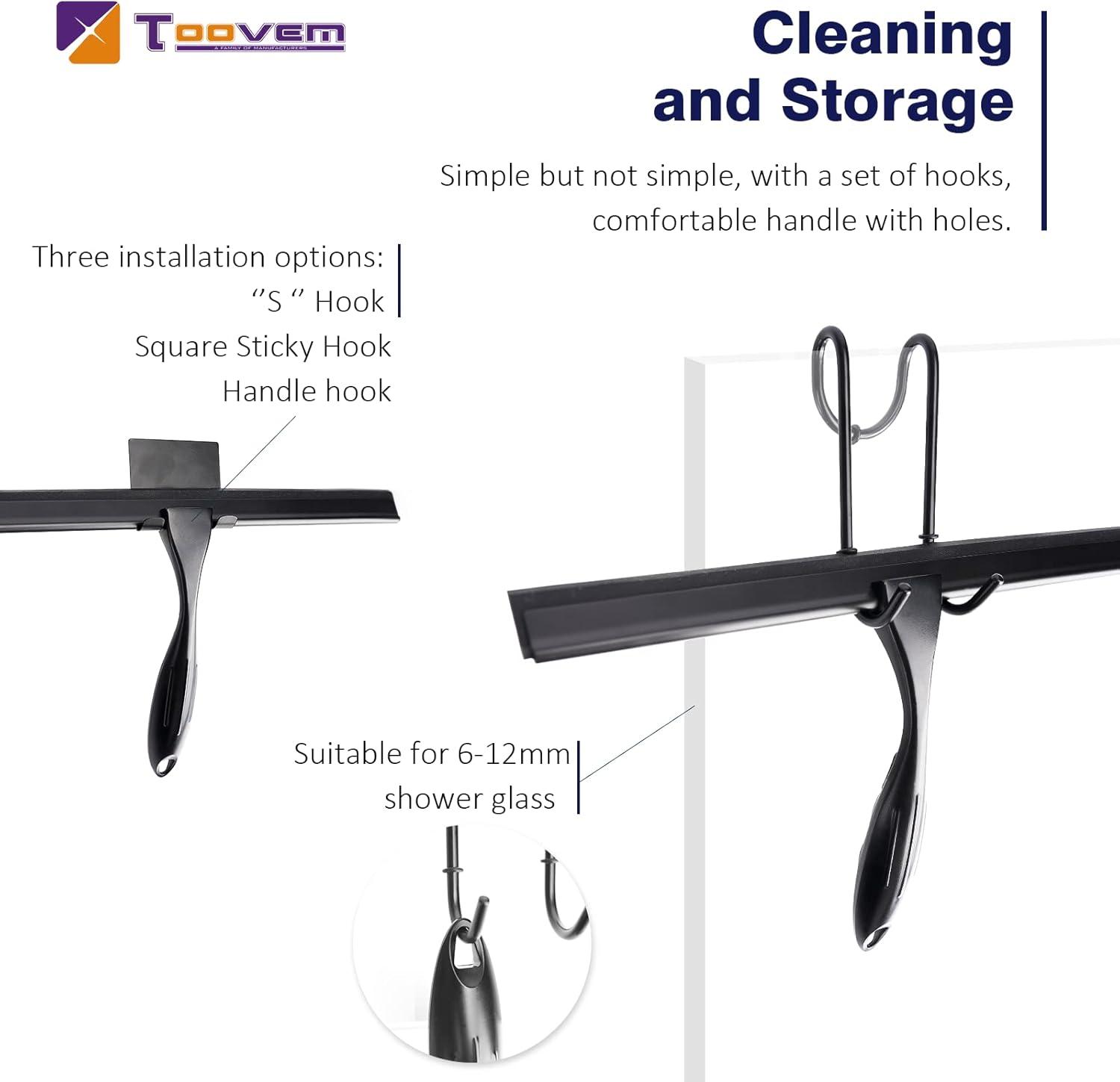 14'' Shower Squeegee, TOOVEM Squeegee for Shower Glass Door for Glass Doors, Windows, Bathroom, Car Windshield, Black