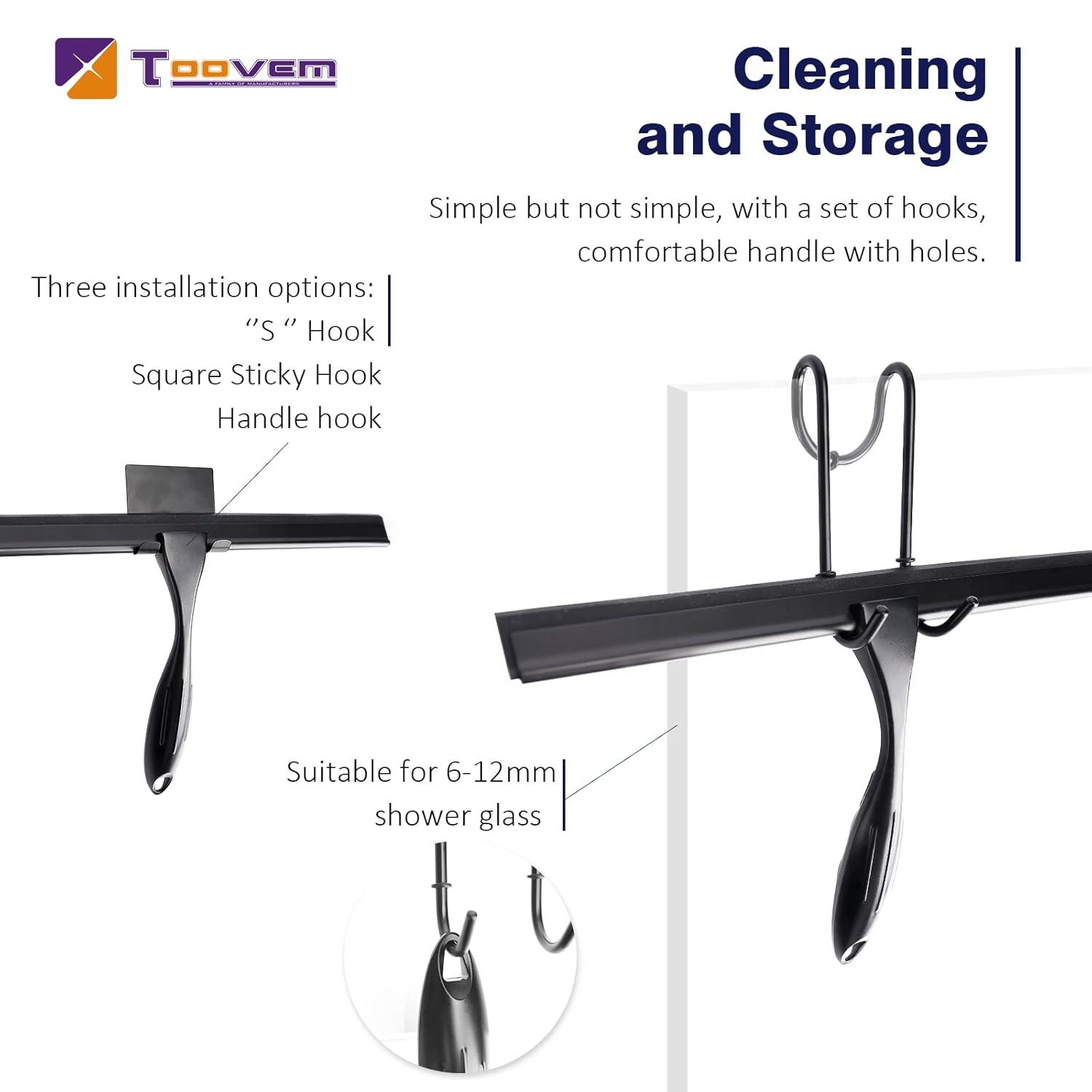 14'' Shower Squeegee, TOOVEM Squeegee for Shower Glass Door for Glass Doors, Windows, Bathroom, Car Windshield, Black