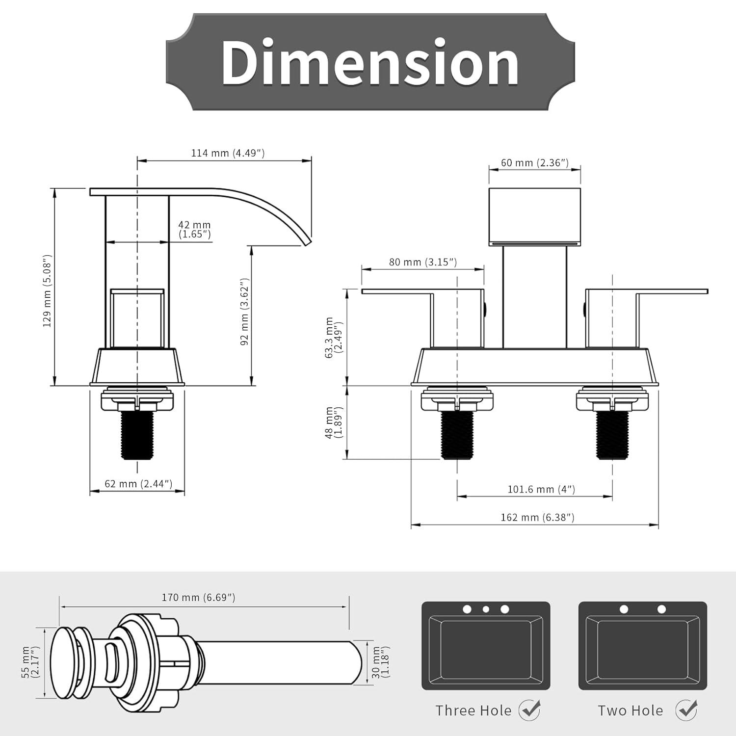 Matt Black Bathroom Sink Faucet 4 inch Bathroom Faucets for Sink 2-Handle Faucet with Pop-up Drain Vanity Faucet Modern