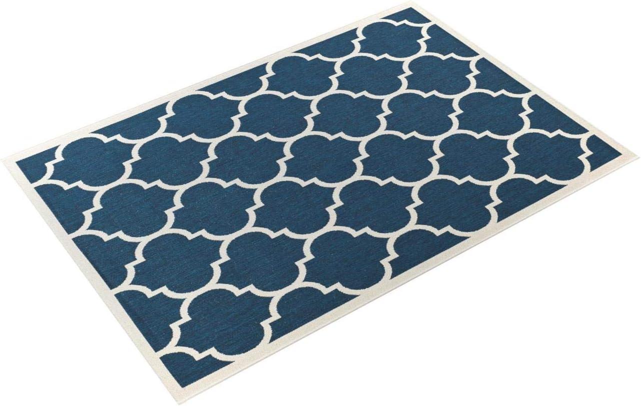 Courtyard CY6914 Power Loomed Indoor/Outdoor Area Rug - Navy/Beige - 6'7"x9'6" - Safavieh.
