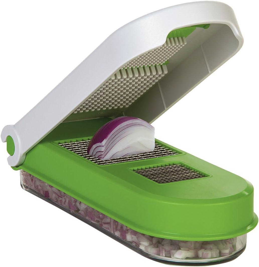 Prepworks Onion Chopper: Manual Veggie Dicer, 2 Stainless Steel Blades, Dishwasher-Safe, Clear, 3-Piece Set