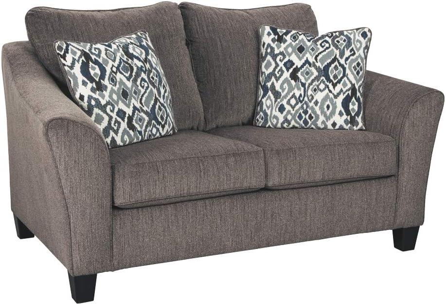 Slate Gray Microfiber Loveseat with Flared Arms and Pillows