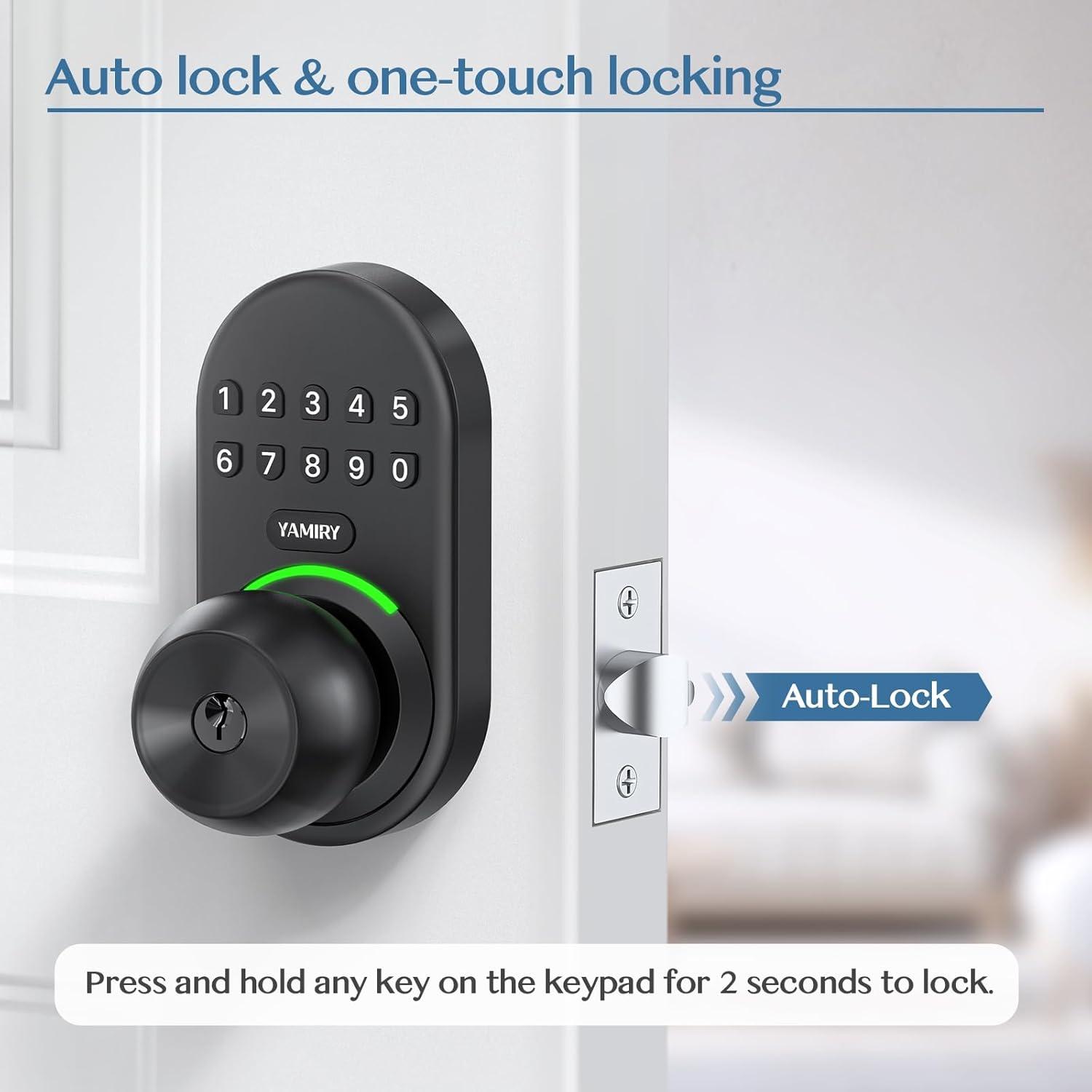 Black Aluminum Keypad Smart Door Knob Lock with Handle