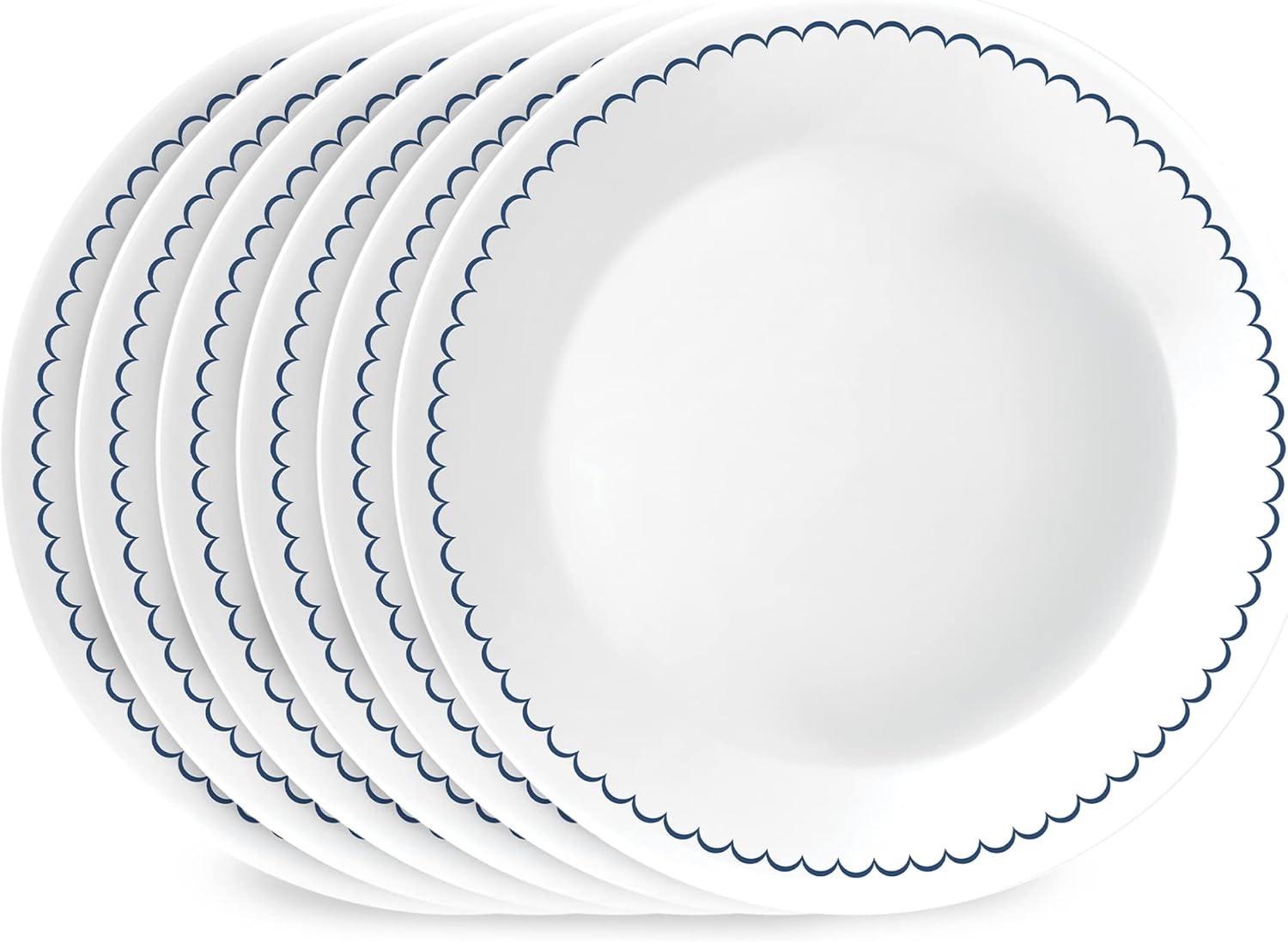 Caspian Lace 8.5" White and Navy Glass Salad Plates Set