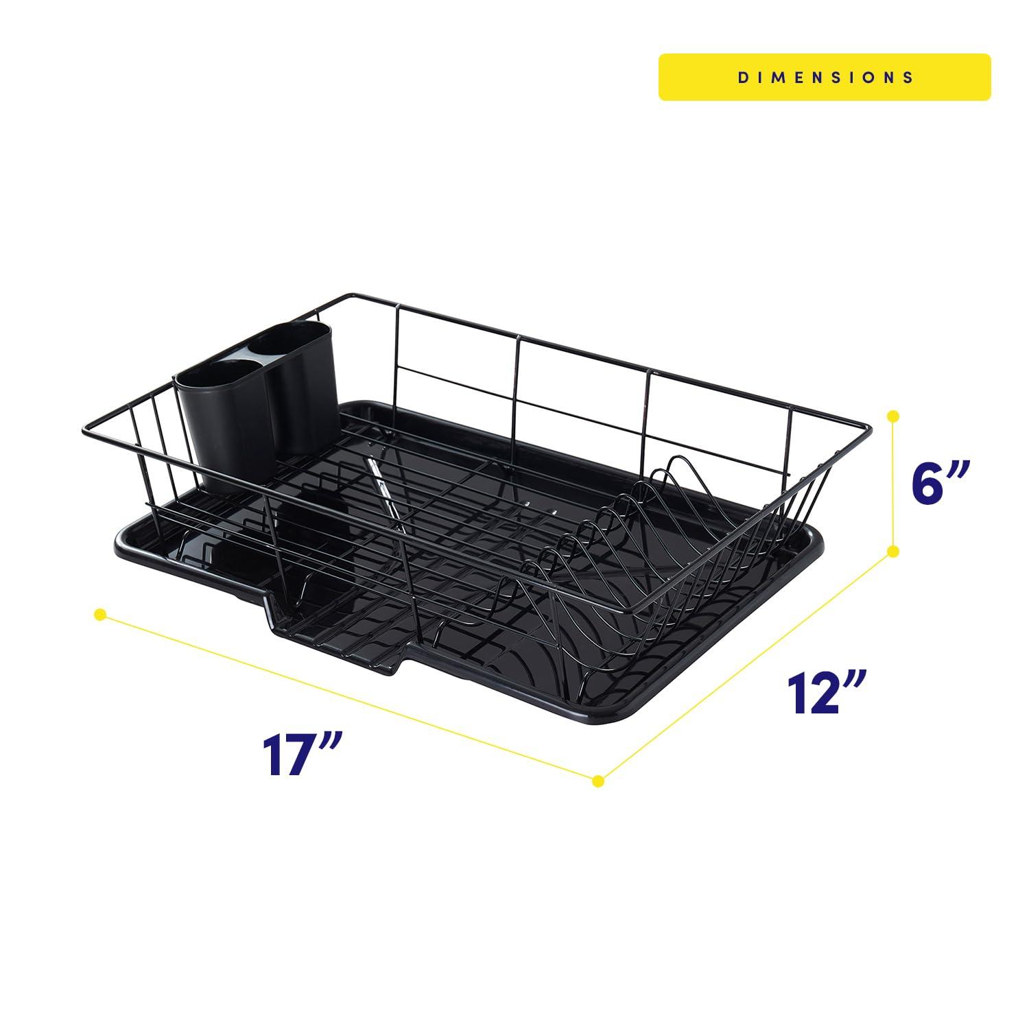 Steel 3-Piece Large Dish Drainer, Black