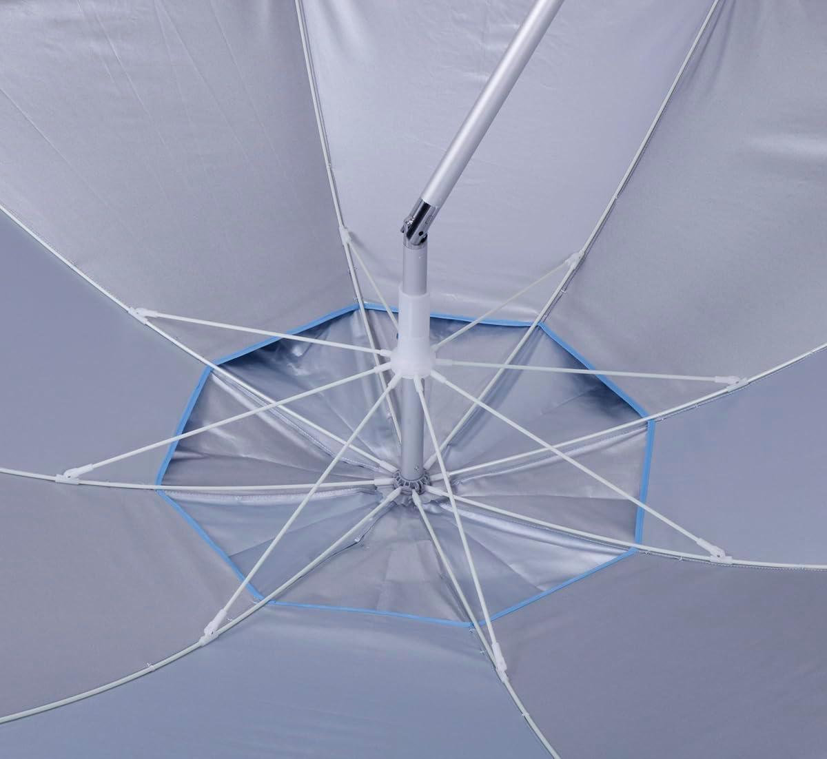 7 ft Fiberglass Tommy Bahama Beach Umbrella for Sand with Folding Anchor Base, Integrated Table, Telescopic Aluminum Pole, UPF 50+, Tilt