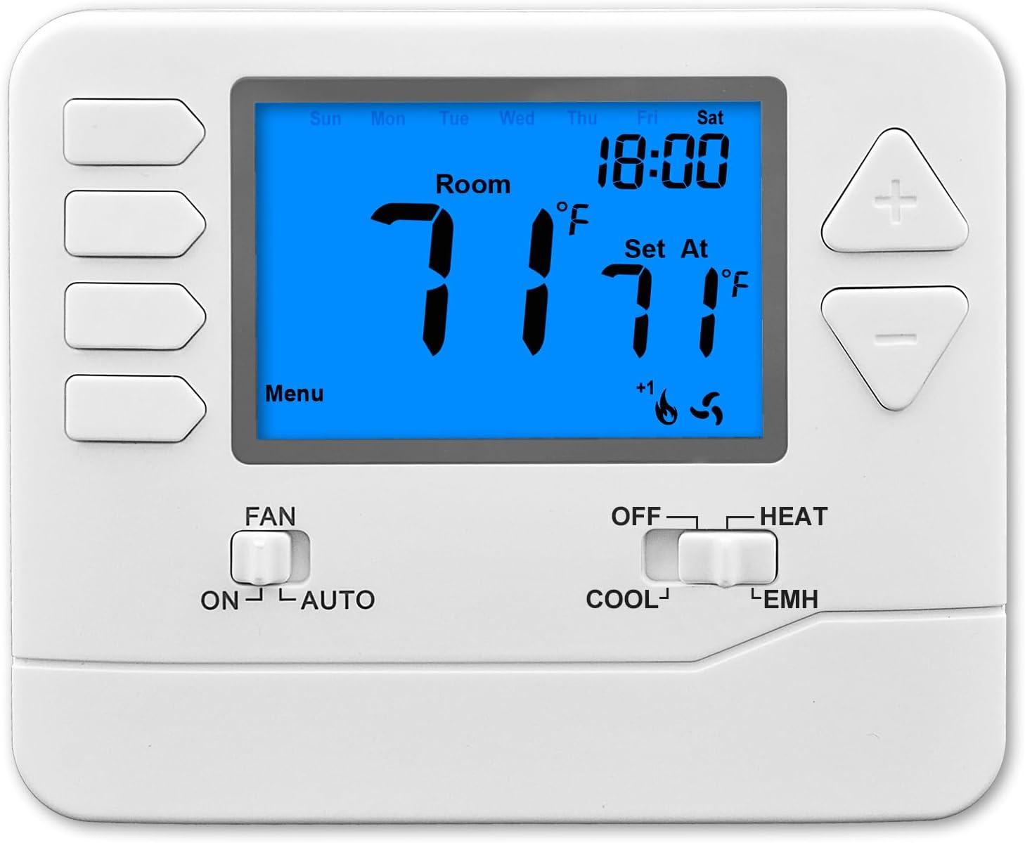 White Digital Heat Pump Thermostat with Large LCD Display