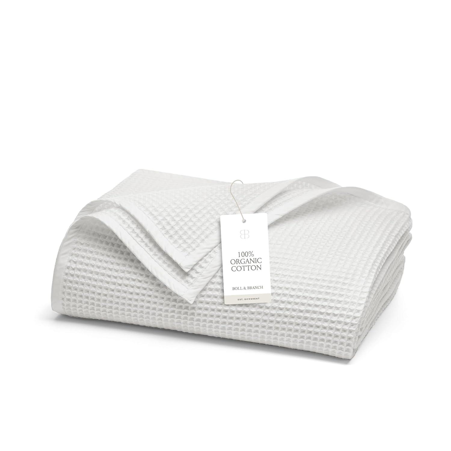 King White Organic Cotton Waffle Weave Throw Blanket
