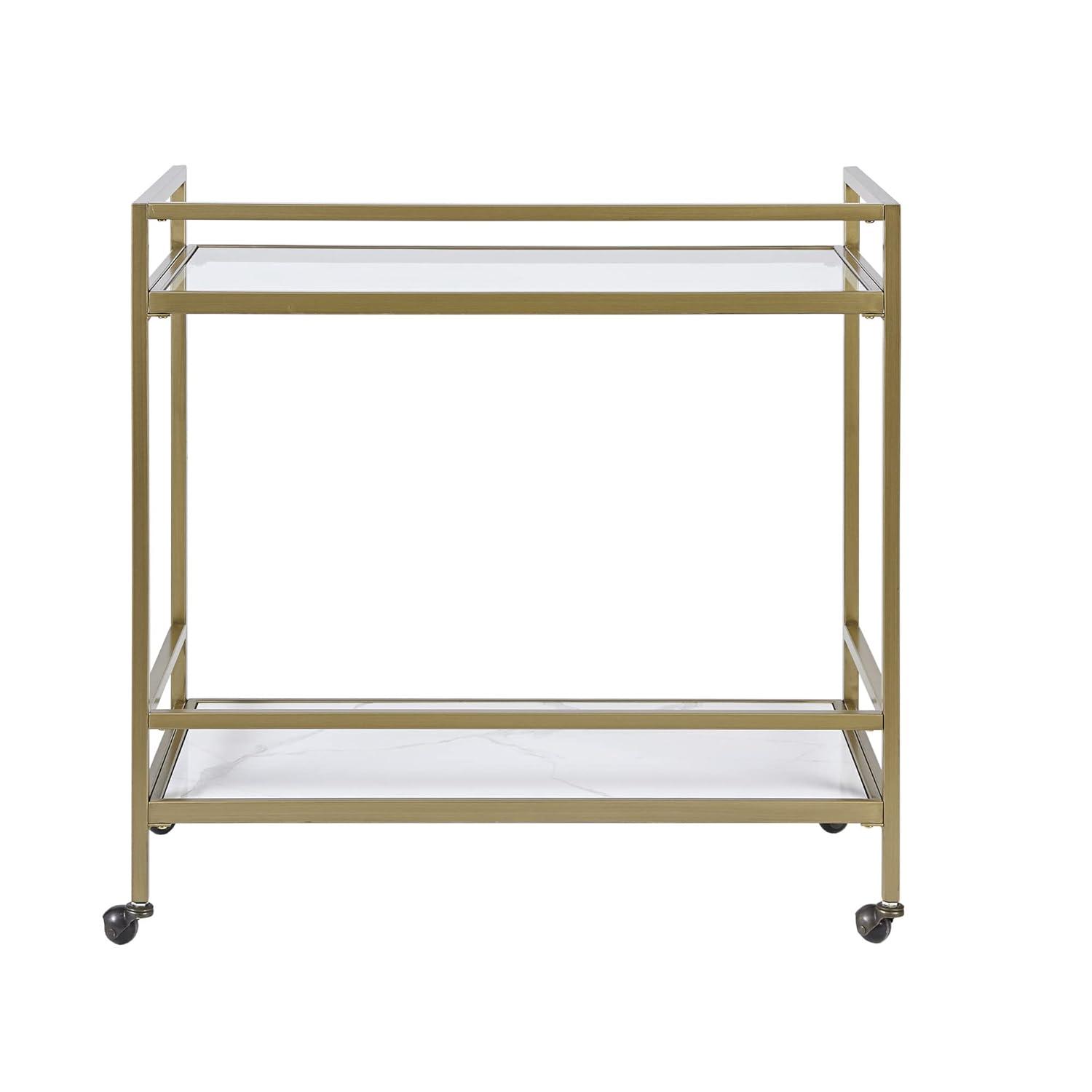 Martha Stewart Lionel 2-Tier Bar Cart with Glass Top and Ceramic Shelf