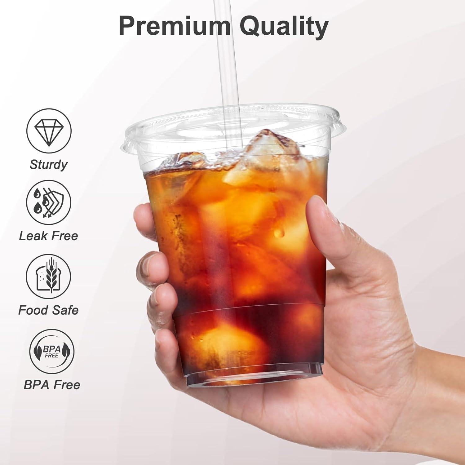 100 Pack - 16 oz Clear Plastic Cups with Lids, Sturdy & Food Safe Iced Coffee Cups with lids, Iced Coffee Cup, Disposable Cups Plastic Coffee Cups Smoothie Cups for Cold Drinks, Sip Lids