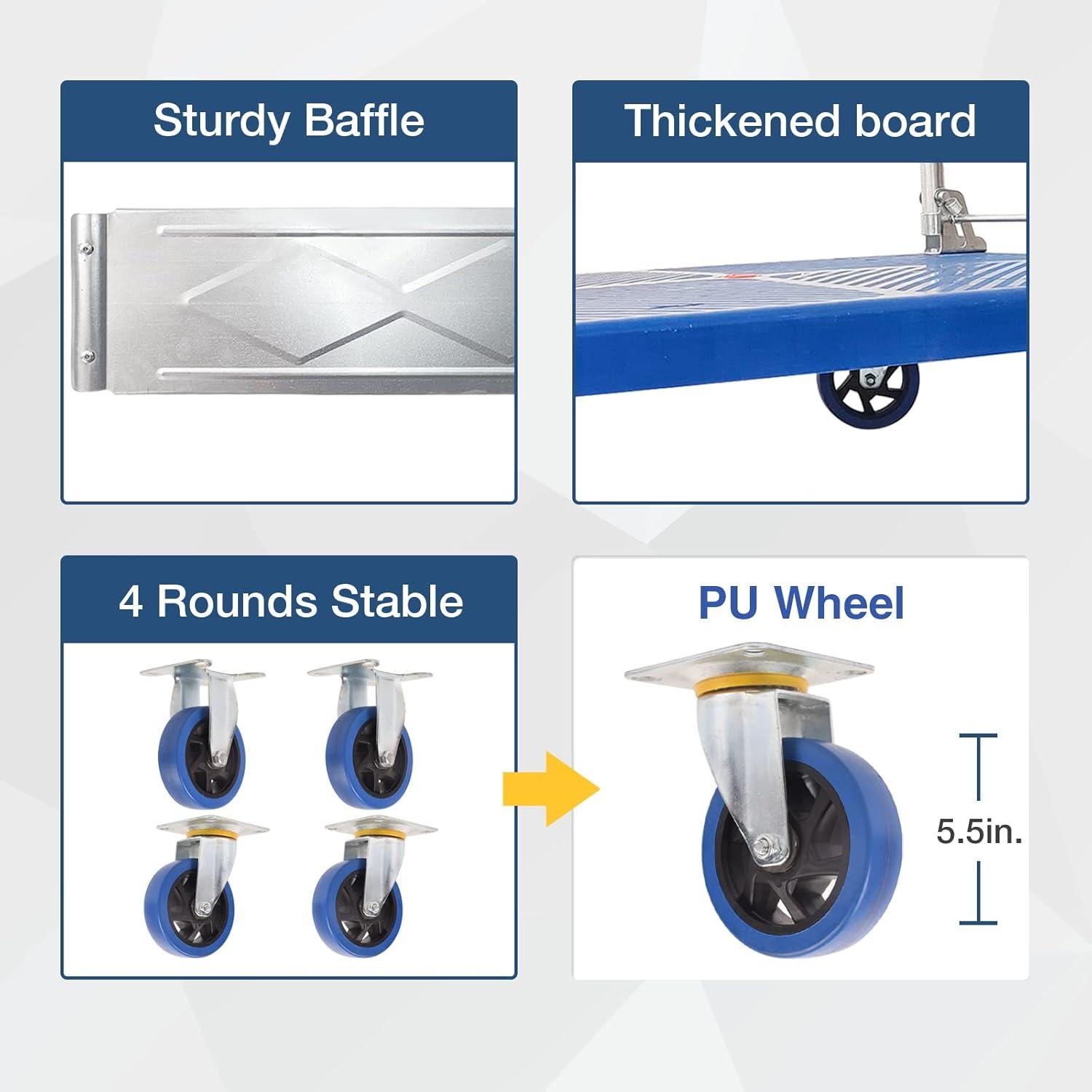 Blue Folding Steel Platform Hand Truck with Rubber Wheels