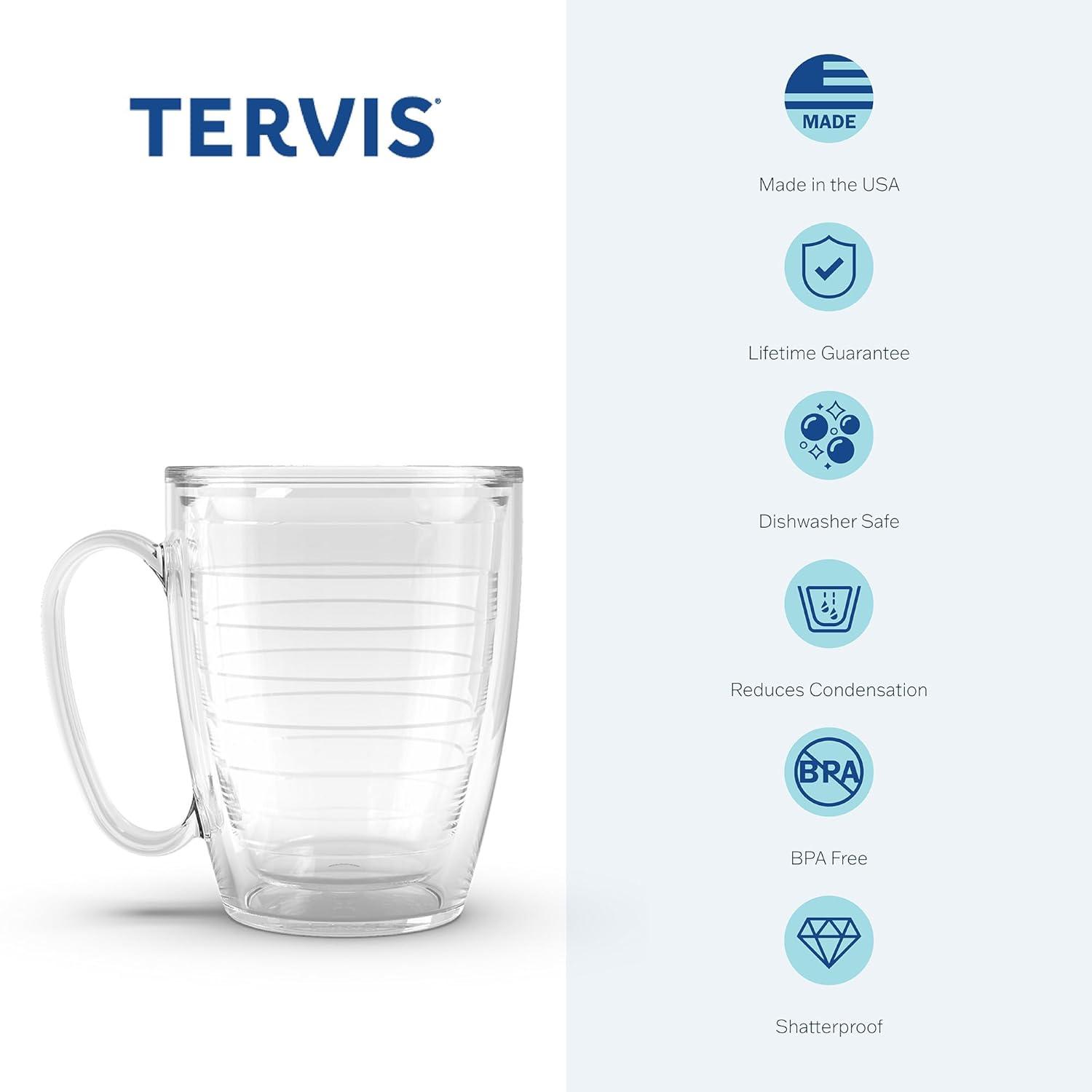 Tervis Made in USA Double Walled Clear & Colorful Tabletop Insulated Tumbler Cup Keeps Drinks Cold & Hot, 16oz Mug, Quartz