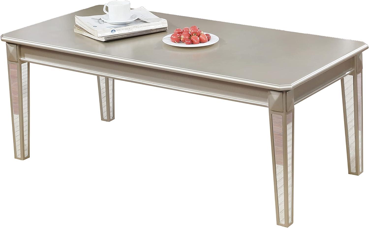 Roundhill Furniture Barent Contemporary Wood Coffee Table with Mirrored Legs, Champagne