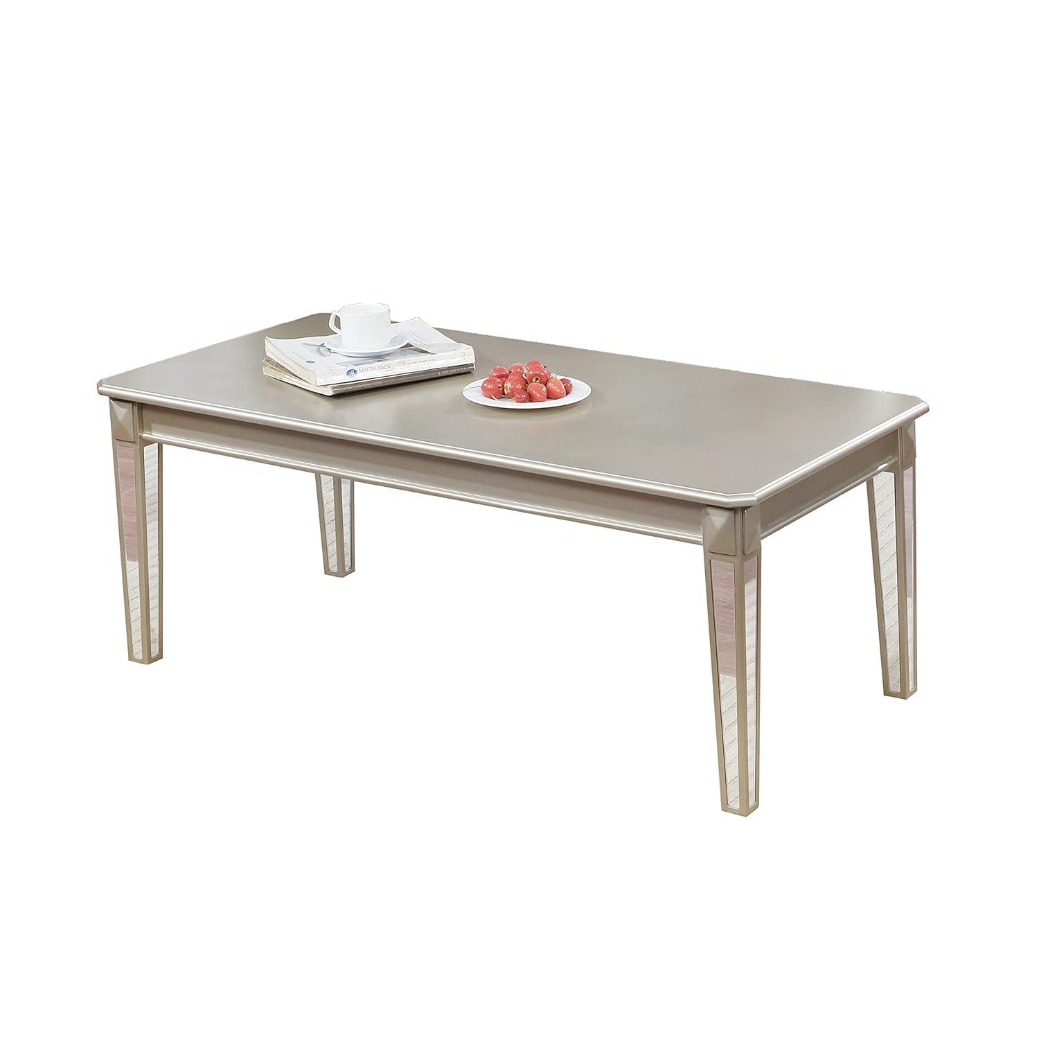 Roundhill Furniture Barent Contemporary Wood Coffee Table with Mirrored Legs, Champagne