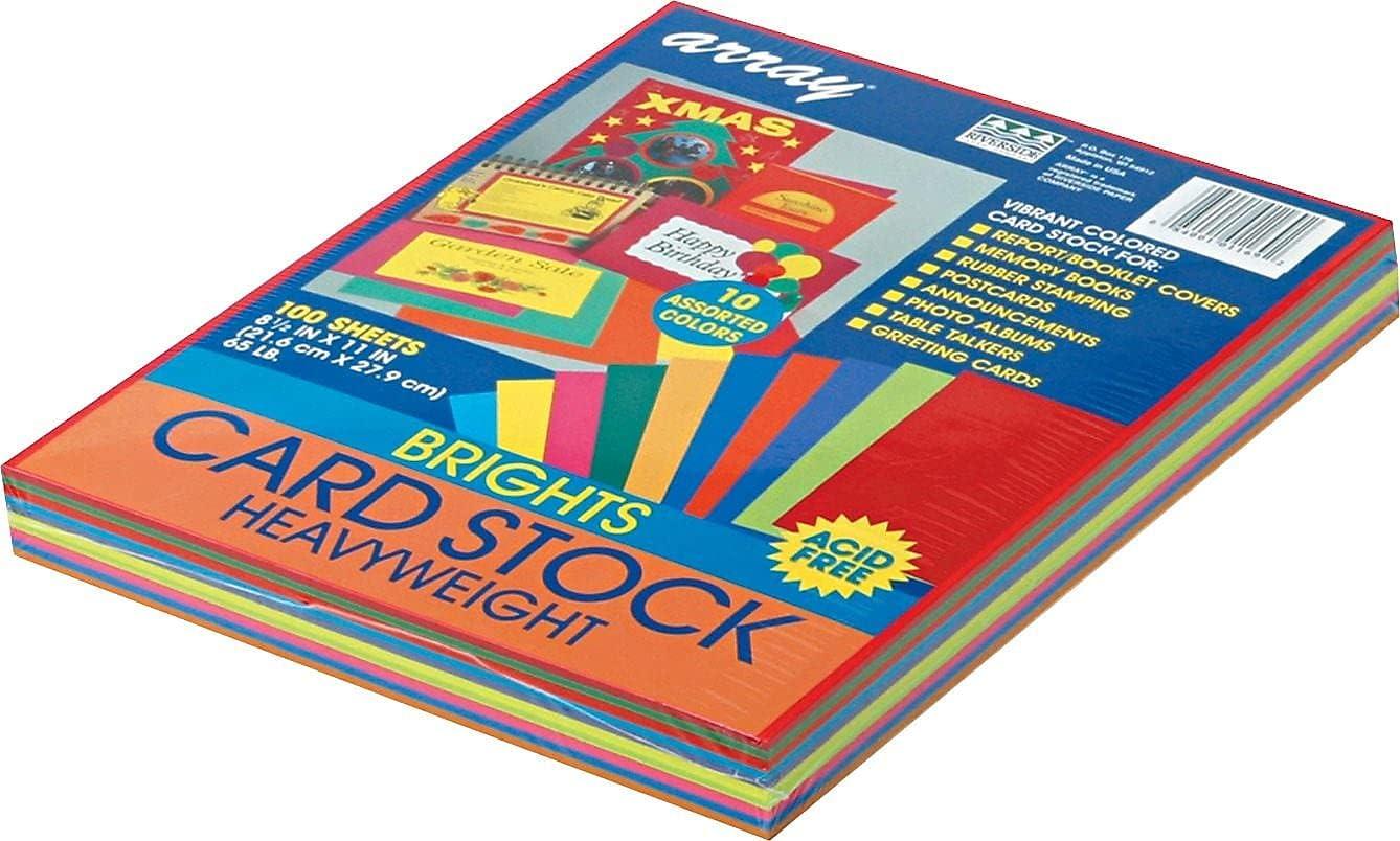 Pacon Array 65 lb. Cardstock Paper 8.5" x 11" Assorted Colors 100 Sheets/Pack (101169) P101169