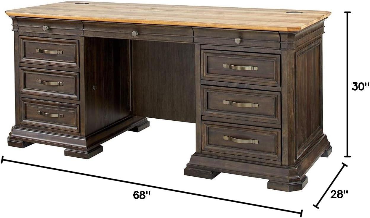 Sonoma Double Pedestal Desk Brown - Martin Furniture: Antique Bronze Hardware, Wood Veneer, No Assembly Required