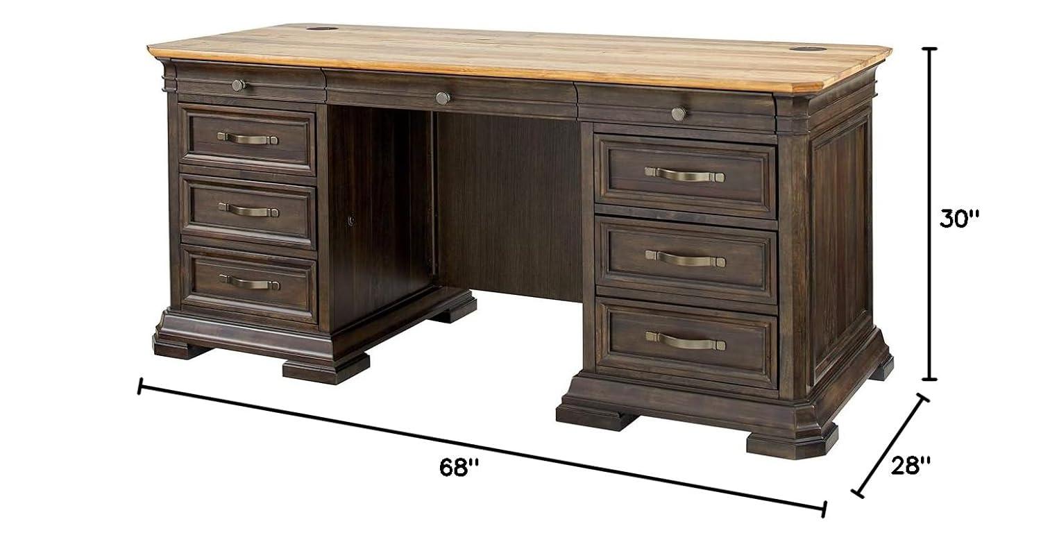 Sonoma Double Pedestal Desk Brown - Martin Furniture: Antique Bronze Hardware, Wood Veneer, No Assembly Required