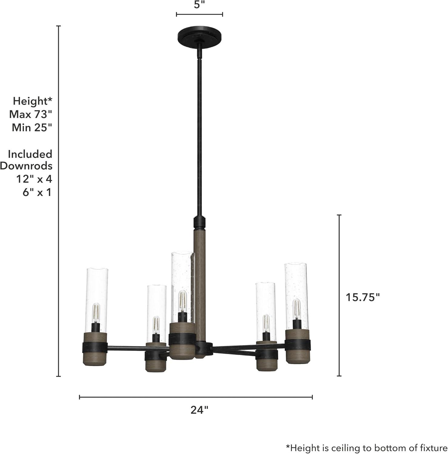 Hunter - River Mill 5-light Rustic Iron, Large Chandelier, Dimmable, Rustic Style, Candle Shaped, for Bedrooms, Kitchens, Dining, Living Rooms - 19474