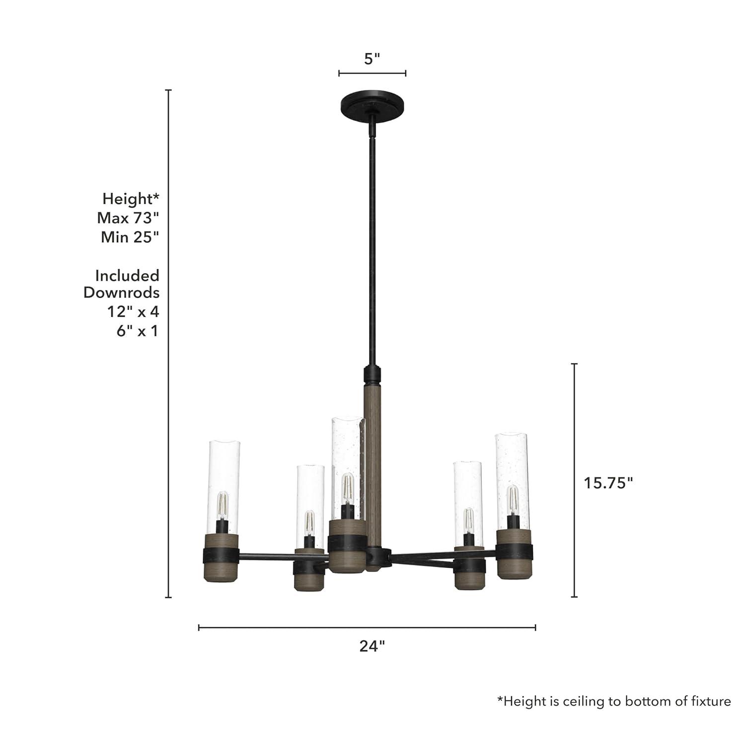 Hunter - River Mill 5-light Rustic Iron, Large Chandelier, Dimmable, Rustic Style, Candle Shaped, for Bedrooms, Kitchens, Dining, Living Rooms - 19474