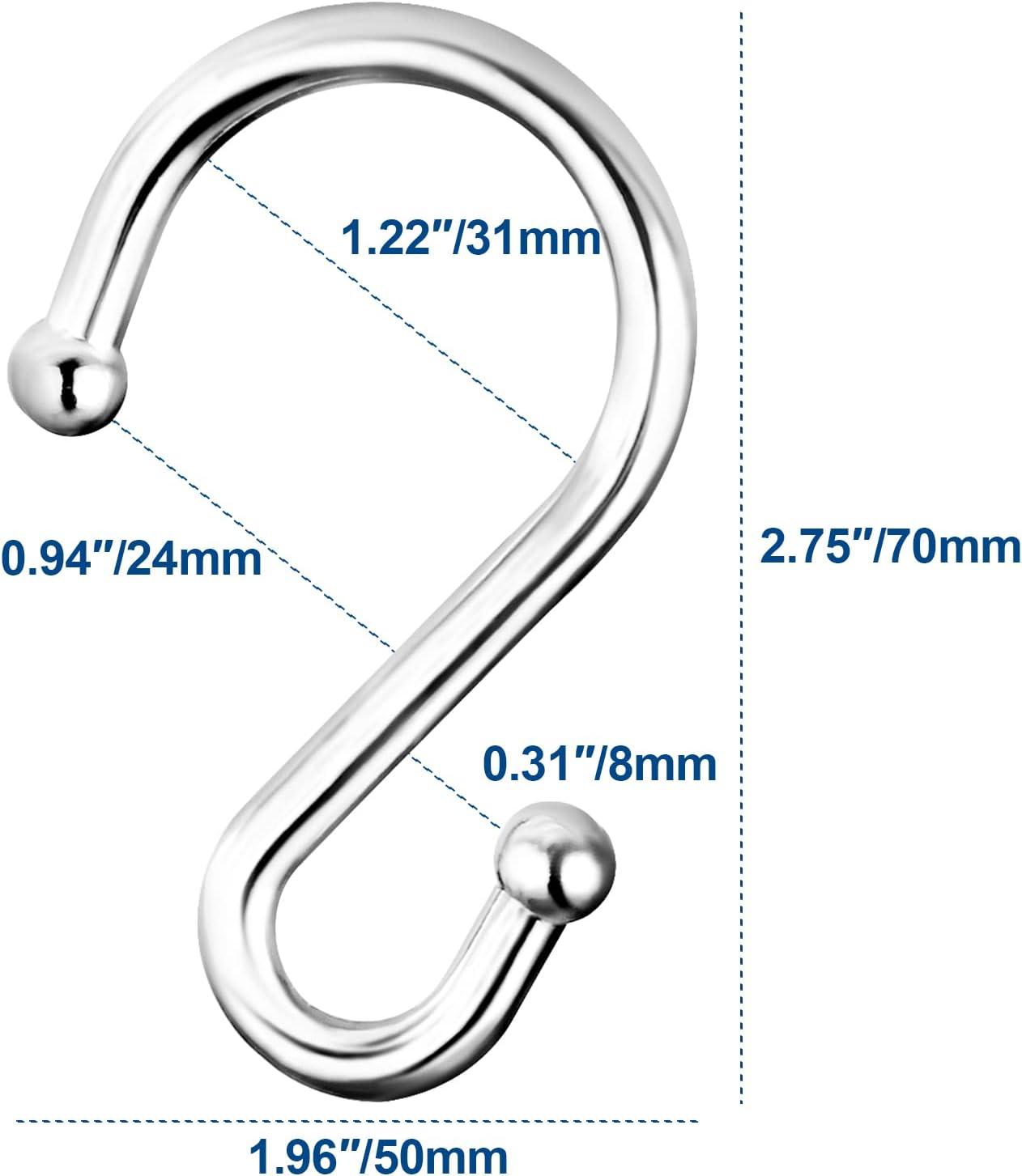 Shower Curtain Hooks Rings, Stainless Steel S Shaped Shower Hooks Rust Proof, Shower Curtain Hangers for Shower Curtain, Kitchen, Wardrobe & Garden,