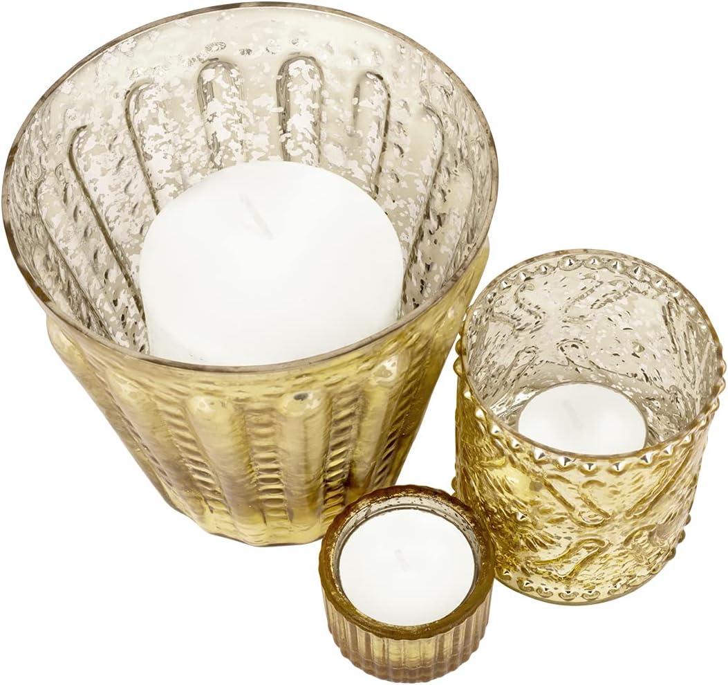 Koyal Wholesale Glass Gold Mismatched Votive Candle Holder Mega Set of 12 for Wedding & Home Decor