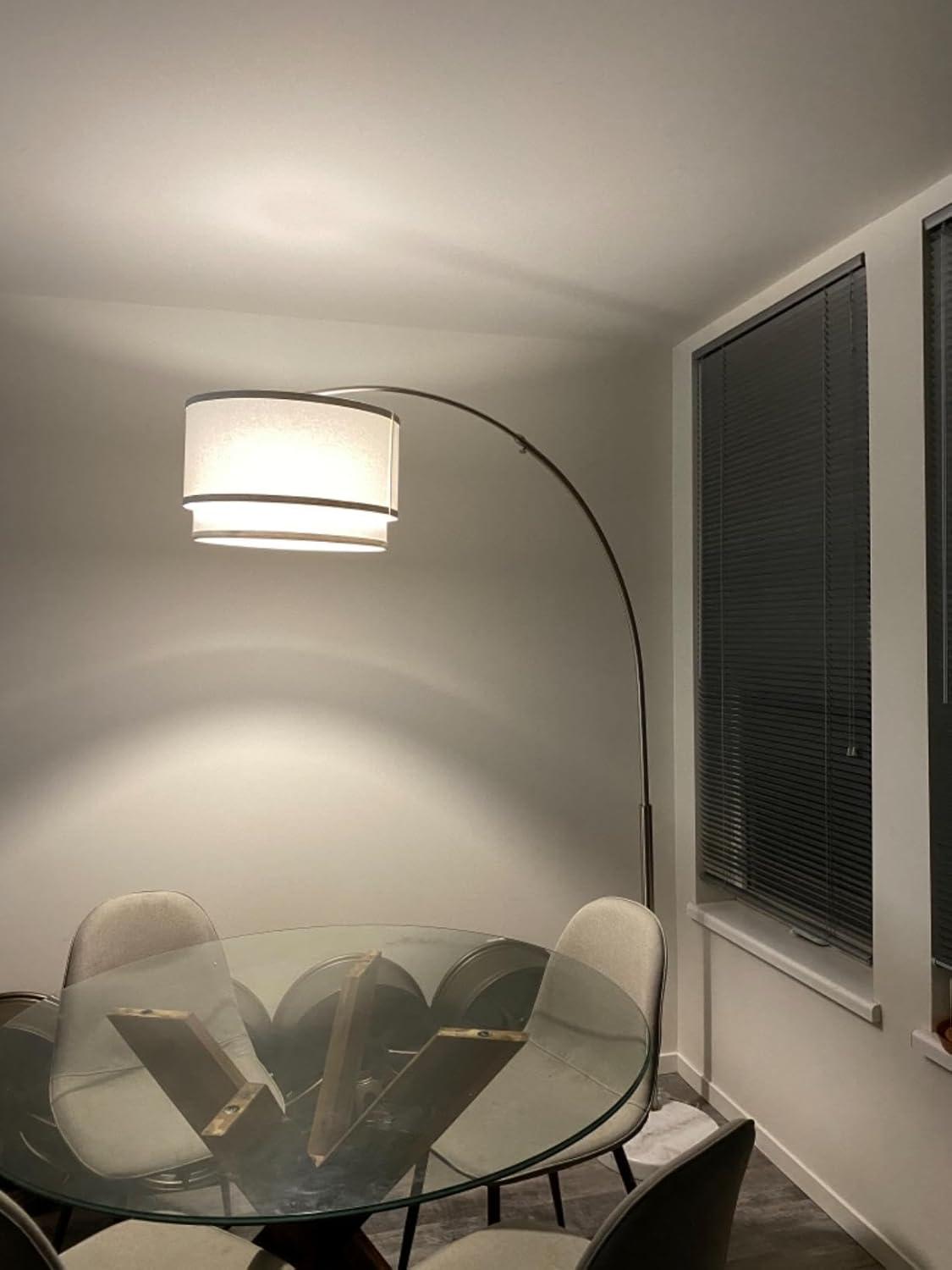 Mason 81 in. Modern Adjustable LED Arched Standing Floor Lamp with Fabric Drum Shade and Weighted Marble Base