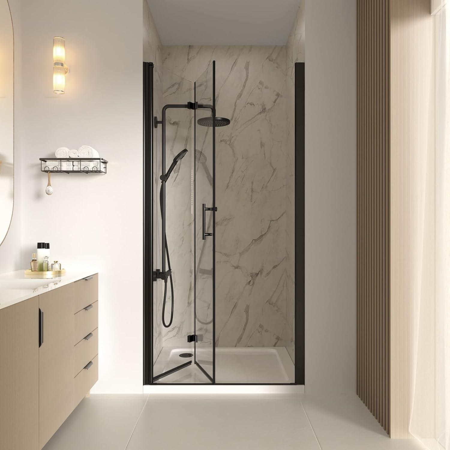 34'' W x 72'' HFolding Frameless Shower Door with Tempered Glass