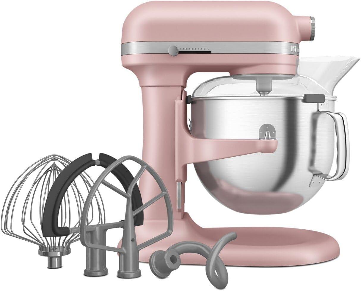 KitchenAid Bowl-Lift 7 qt Stand Mixer, Dried Rose with Flat Beater, Dough Hook, Whip