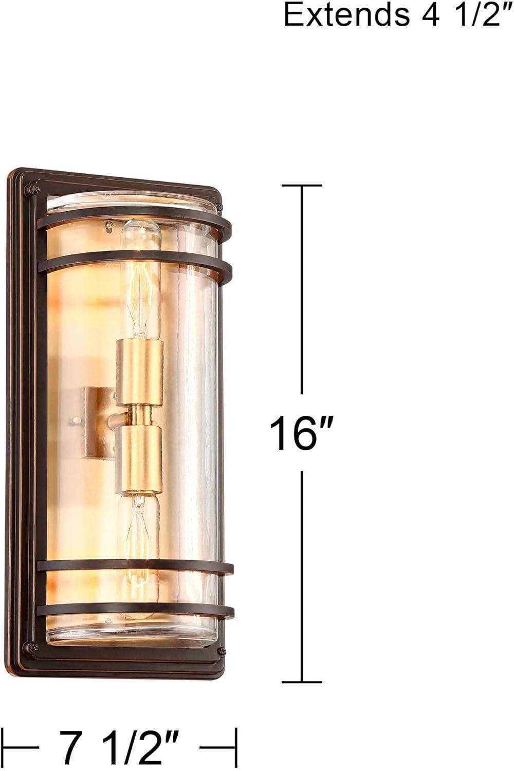 John Timberland Habitat Modern Outdoor Wall Light Fixture Bronze Warm Brass 16" Clear Glass for Post Exterior Barn Deck House Porch Yard Patio Home