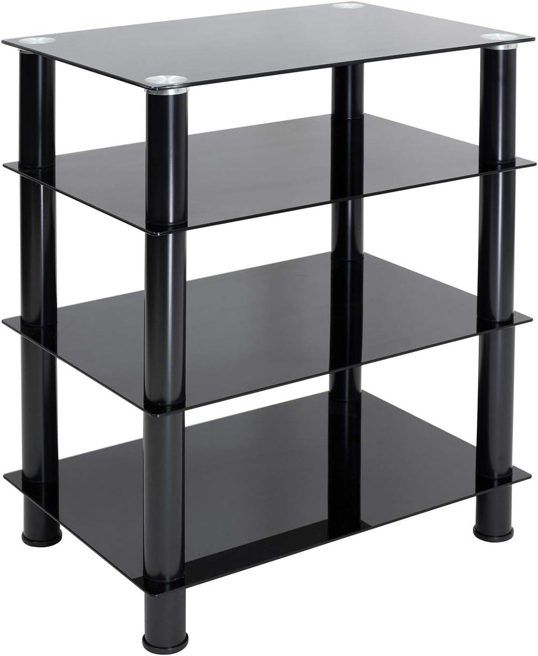 Mount-It! Tempered Glass AV Component Media Stand | Audio Tower & Media Center with 4 Shelves, Black