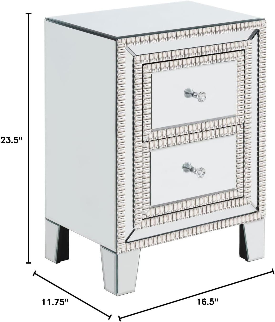 Better Home Products Mirrored Nightstand 2 Drawers Mirrored Bedside Table