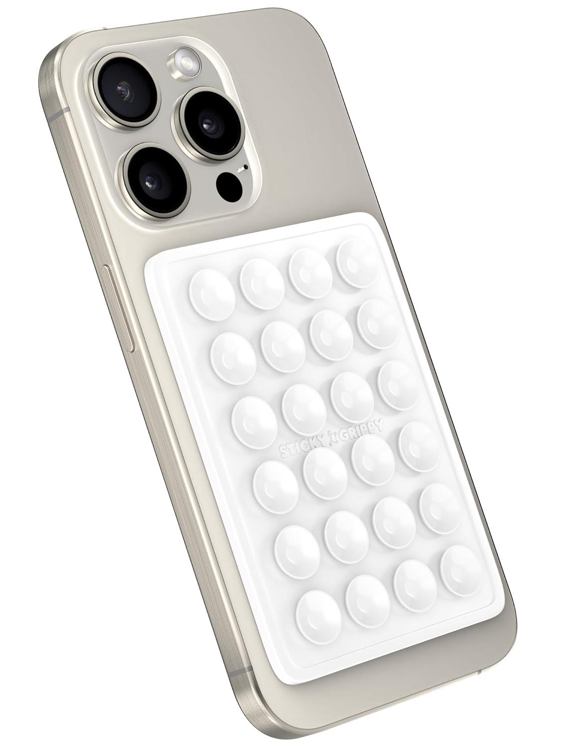 StickyGrippy Suction Mount for Phones, Hands-Free Mirror Holder with Silicone Grip, Compatible with iPhone & Android, White
