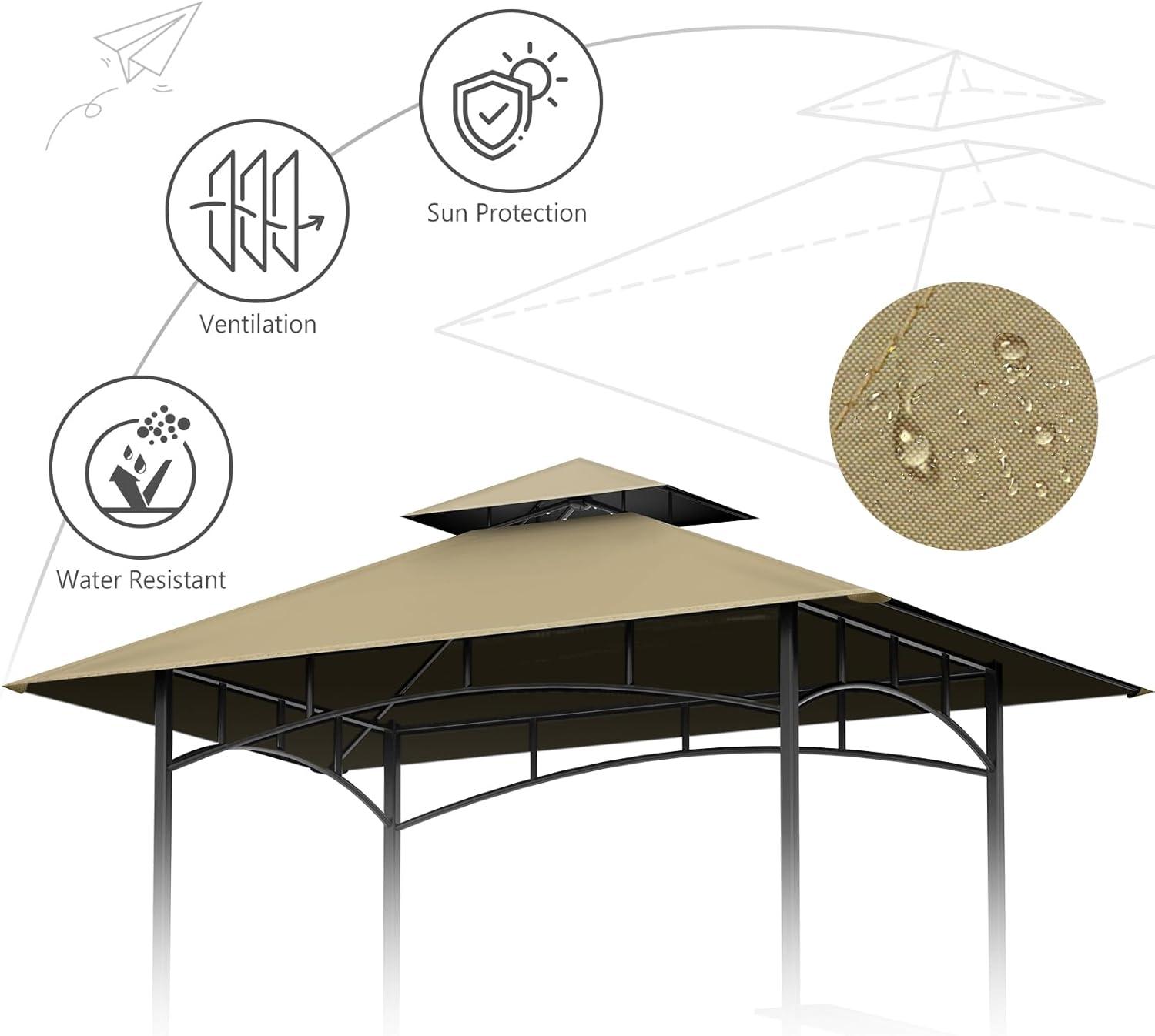 Khaki 5' x 8' Waterproof Grill Gazebo Canopy Top