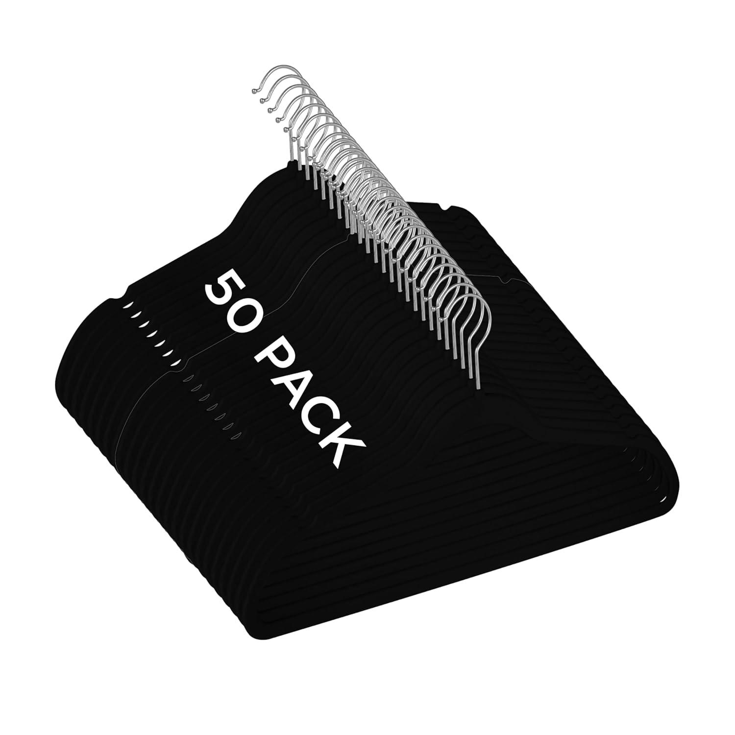 Simplify Slim Velvet Clothes Hangers | 50 Pack | Non-Slip | Shirts | Suit | Pants | Dresses | Garments | Closet Storage & Organization | Durable | Black