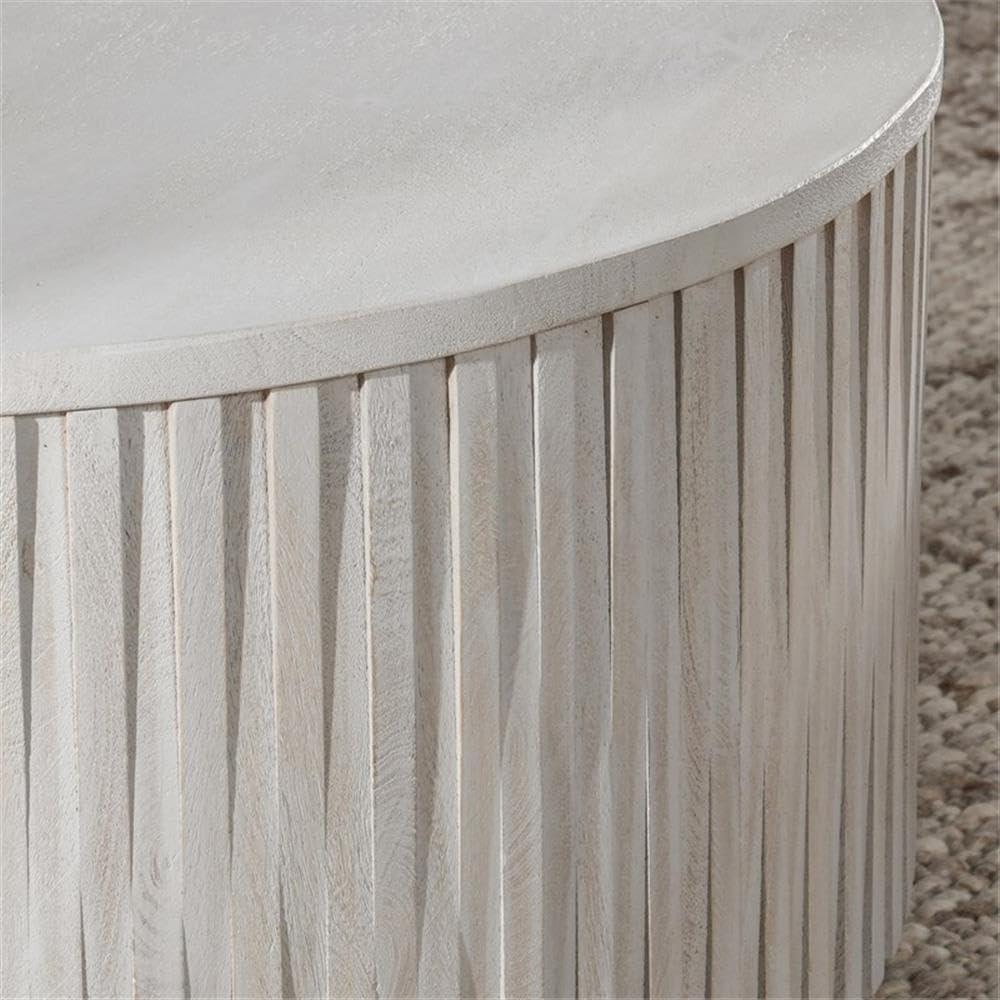 Sunbleached Gray Round Mango Wood Lift-Top Coffee Table with Storage