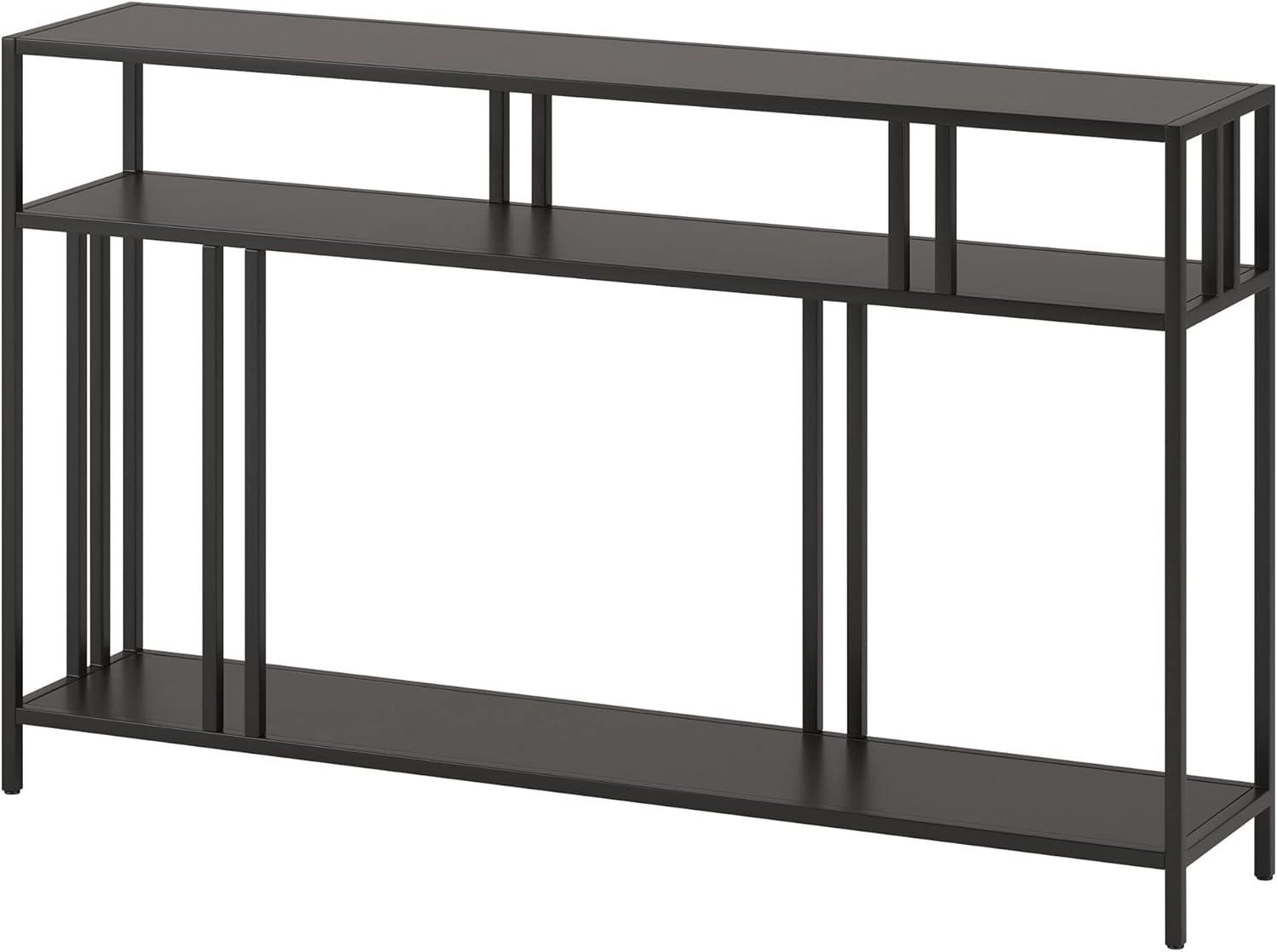 Evelyn&Zoe Cortland 48" Wide Rectangular Console Table with Metal Shelves, Blackened Bronze