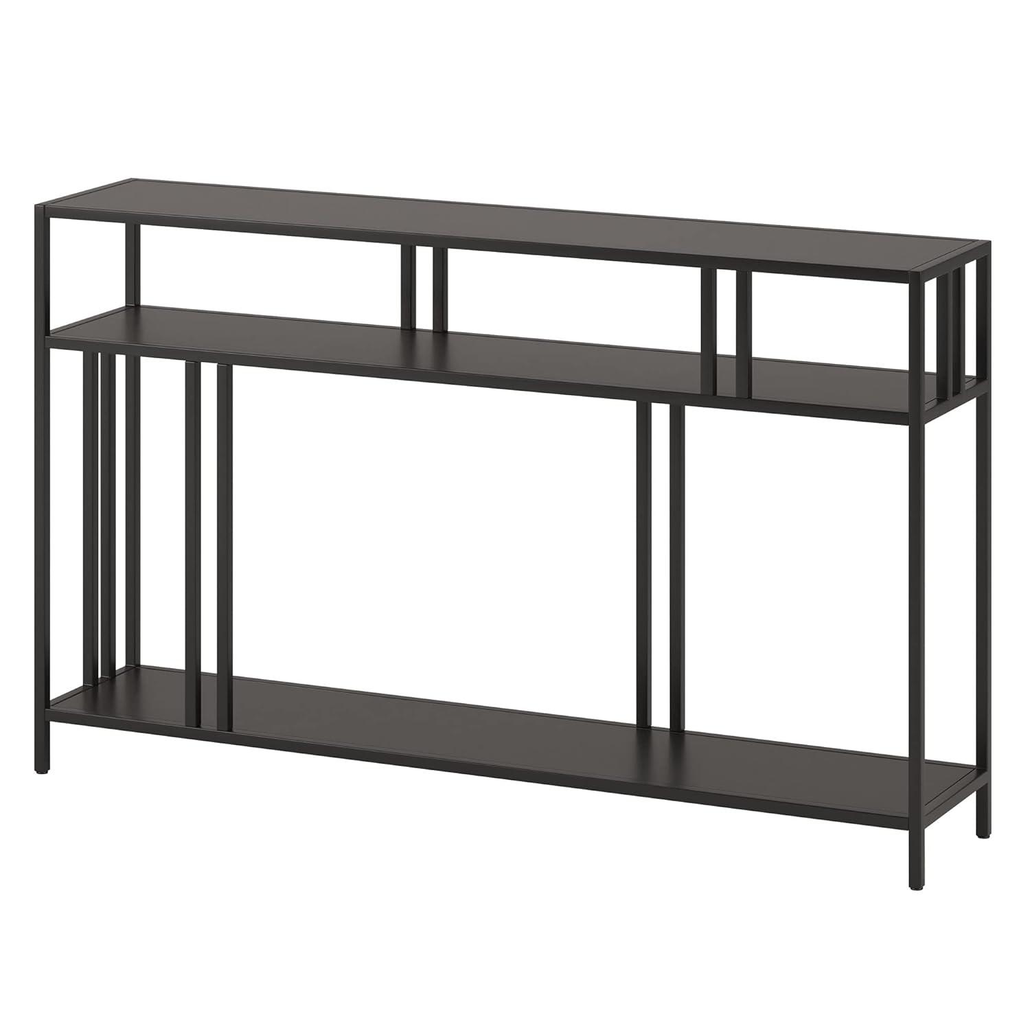 Evelyn&Zoe Cortland 48" Wide Rectangular Console Table with Metal Shelves, Blackened Bronze