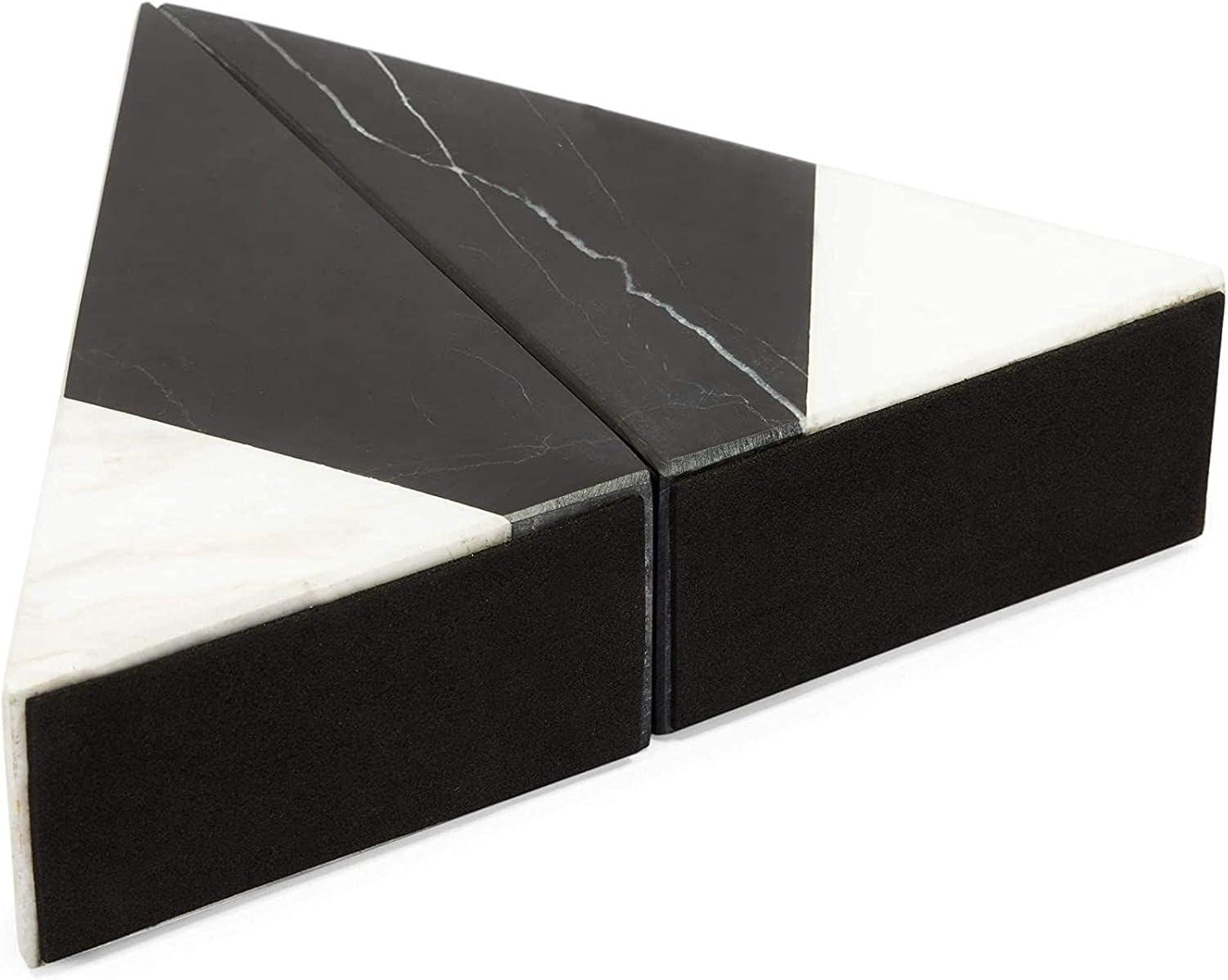 Black Marble Decorative Bookends for Shelves (3.8 x 1.8 x 6 inches, 1 Pair)