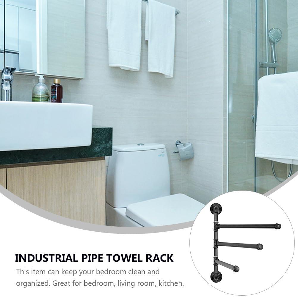 HEMOTON Industrial Pipe 3-Bar Towel Rack Heavy Duty Swivel Towel Rack for Bathroom
